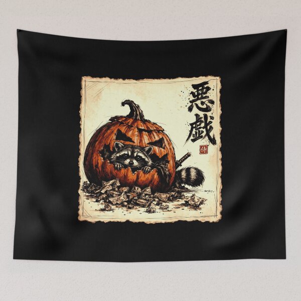 Item preview, Samurai Raccoon Pumpkin Mischief Japanese Halloween Art designed and sold by gunaone-design.