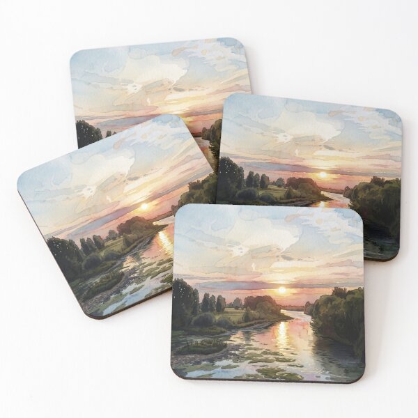 Item preview, Loire River Sunset Reflection — French Landscape digital Watercolor  born frm real photography designed and sold by M.ALK.Watercolor.