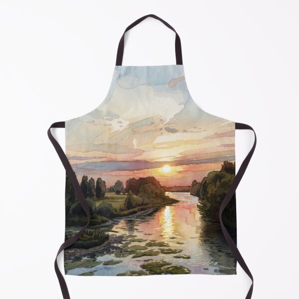 Item preview, Loire River Sunset Reflection — French Landscape digital Watercolor born frm real photography designed and sold by M.ALK.Watercolor.