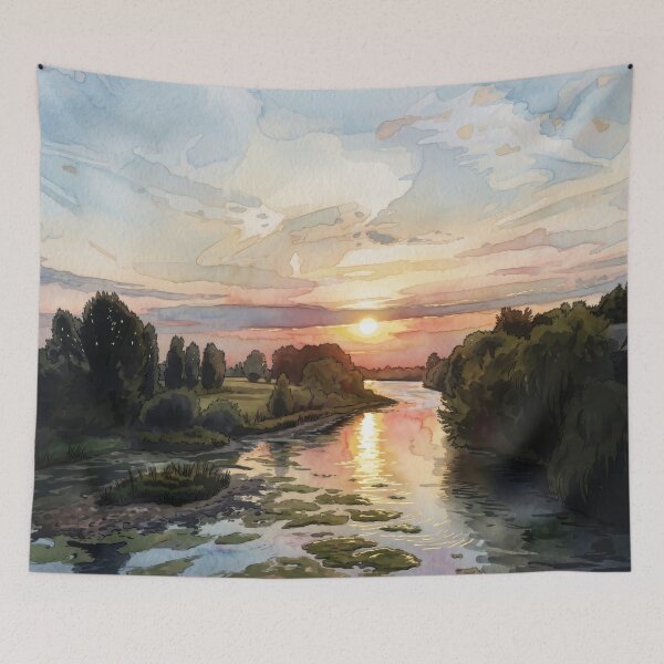 Item preview, Loire River Sunset Reflection — French Landscape digital Watercolor  born frm real photography designed and sold by M.ALK.Watercolor.