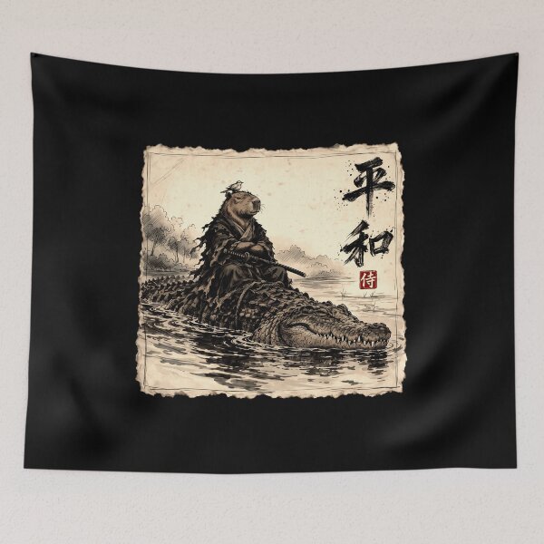 Item preview, Capybara Samurai Riding Alligator Vintage Japanese Art designed and sold by gunaone-design.