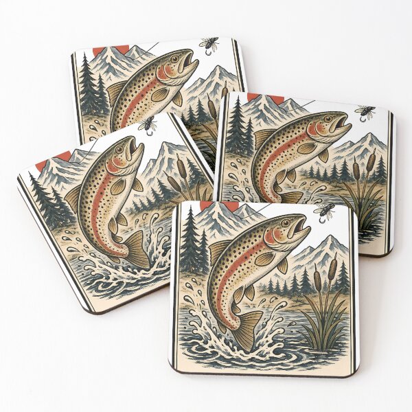 Item preview, Tight Lines Trout Fly Fishing Traditional Tattoo Flash designed and sold by Hatchrow.