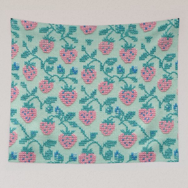 Item preview, Pink Strawberry Cross Stitch Mint Green Pattern designed and sold by GangisHouse.