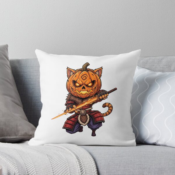Item preview, Pumpkin Cat Warrior Jack O Lantern Samurai Flaming Blade designed and sold by Retro Whiskers.