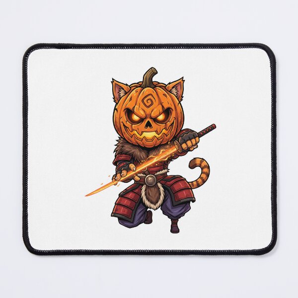 Item preview, Pumpkin Cat Warrior Jack O Lantern Samurai Flaming Blade designed and sold by Retro Whiskers.