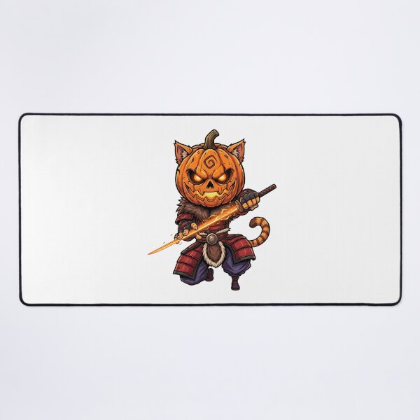 Item preview, Pumpkin Cat Warrior Jack O Lantern Samurai Flaming Blade designed and sold by Retro Whiskers.