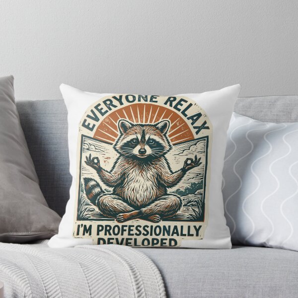 Item preview, Everyone Relax I'm Professionally Developed Vintage Linocut Meditating Raccoon Graphic designed and sold by CHariliha-ka.