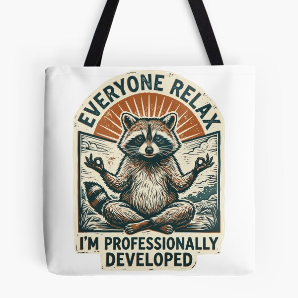 Item preview, Everyone Relax I'm Professionally Developed Vintage Linocut Meditating Raccoon Graphic designed and sold by CHariliha-ka.