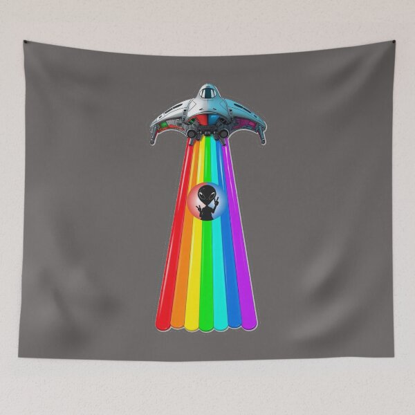Item preview, Spaceship UFO with Rainbow Trail Illustration designed and sold by MargaretPolanco.
