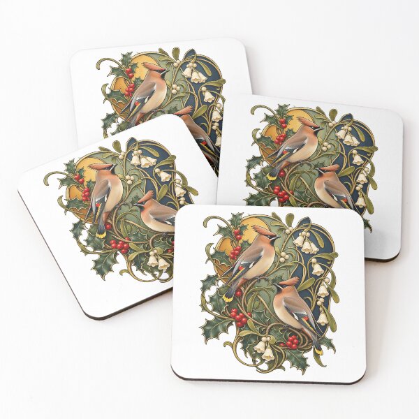 Item preview, Winter Waxwing Holly Art Nouveau Panel designed and sold by TeNovaStudio.