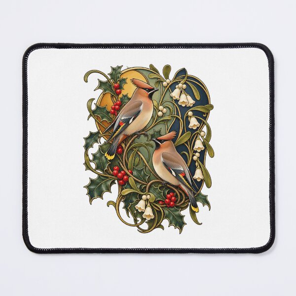 Item preview, Winter Waxwing Holly Art Nouveau Panel designed and sold by TeNovaStudio.