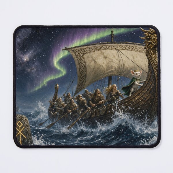 Item preview, Joshi, King of the Northern Seas - The White Chihuahua King at the Dragon Prow of a Viking Longship designed and sold by KGOart.