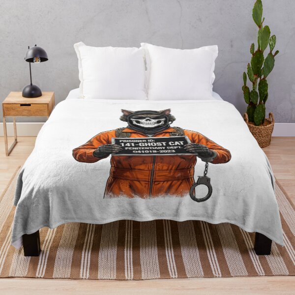 Item preview, Ghost Cat Prisoner Mugshot 141 Orange Jumpsuit Design designed and sold by Retro Whiskers.