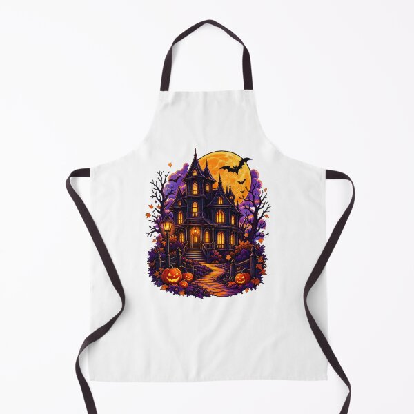 Item preview, Haunted Victorian House Under Orange Full Moon | Spooky Halloween Bats Pumpkins Gothic Autumn Art designed and sold by stillhereworks.