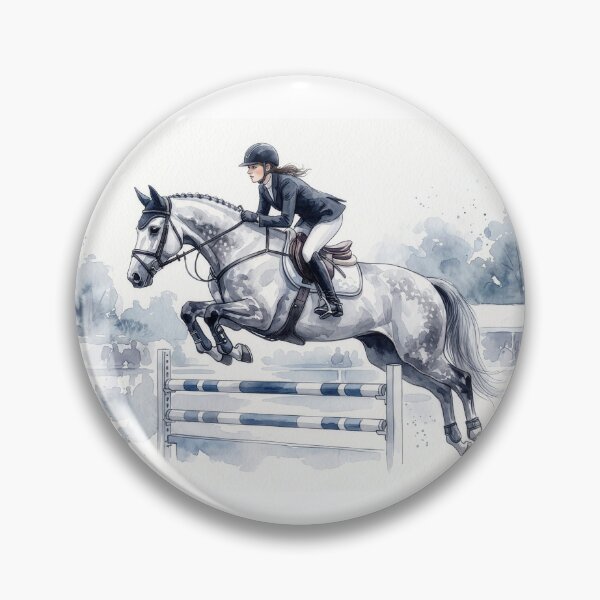 Item preview, Grey Show Jumping Horse Rider Watercolor Art designed and sold by Rutvain.