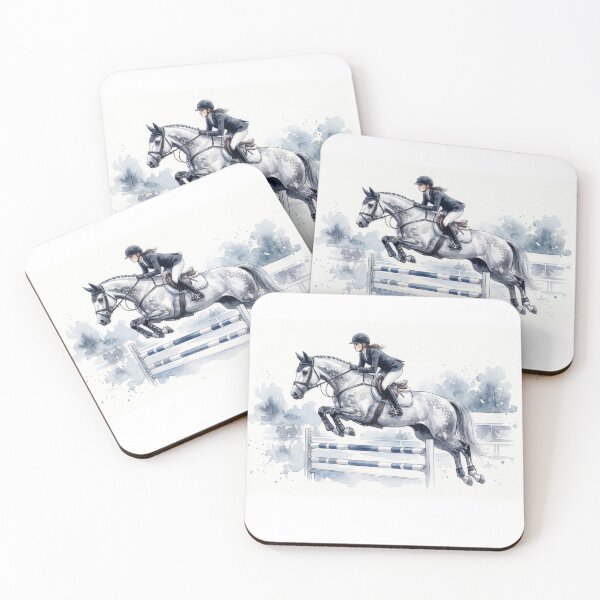 Item preview, Grey Show Jumping Horse Rider Watercolor Art designed and sold by Rutvain.