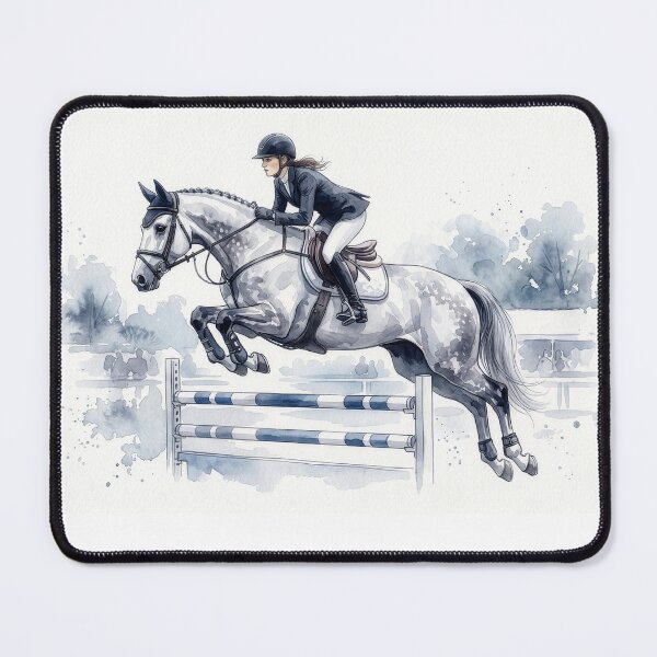 Item preview, Grey Show Jumping Horse Rider Watercolor Art designed and sold by Rutvain.