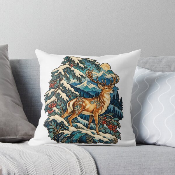 Item preview, Winter Deer Snowy Fir Silk Batik designed and sold by TeNovaStudio.