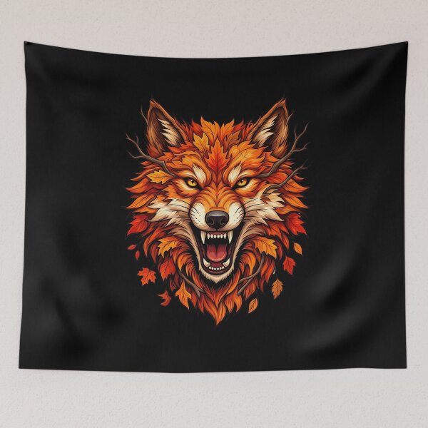 Item preview, Autumn Wolf Head Forest Nature Fantasy Art Print designed and sold by Retro Whiskers.