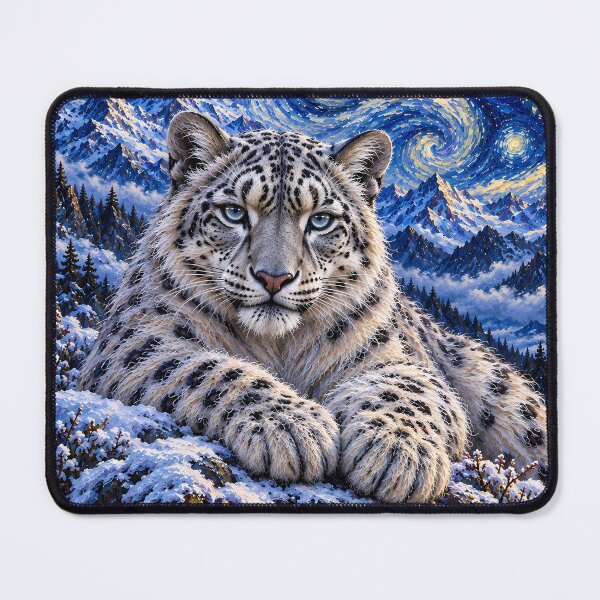 Item preview, Snow Leopard Starry Night – Blue Mountain Wildlife Art designed and sold by ManJiangHong.