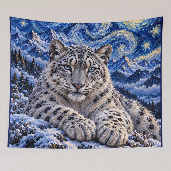 Item preview, Snow Leopard Starry Night – Blue Mountain Wildlife Art designed and sold by ManJiangHong.