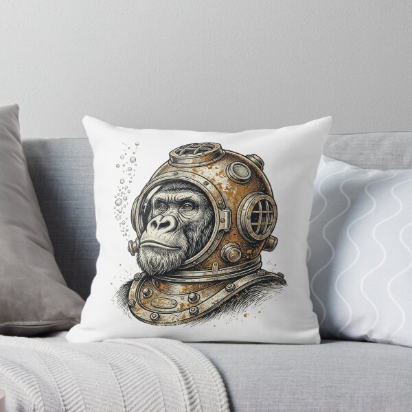 Item preview, Vintage Chimpanzee in Deep Sea Diving Helmet, Steampunk Primate Ocean Explorer designed and sold by raedattia.