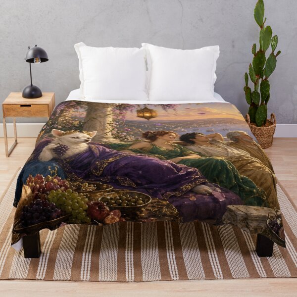 Item preview, Joshi, Emperor of the Golden Banquet - The White Chihuahua Emperor Feasting at a Roman Villa at Sunset designed and sold by KGOart.