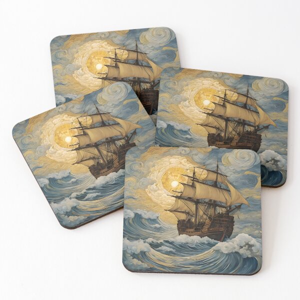 Item preview,  The Ship of Resilience – Vintage Historical Sailing Ship at Golden Sunset designed and sold by HueHup.