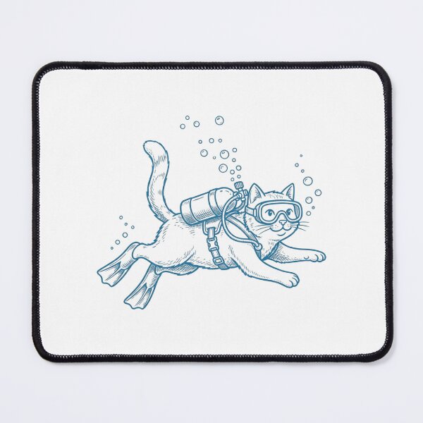 Item preview, Vintage Scuba Diving Cat with Flippers and Mask, Funny Kitty Ocean Diver Illustration designed and sold by raedattia.