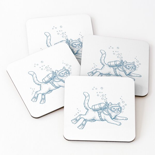 Item preview, Vintage Scuba Diving Cat with Flippers and Mask, Funny Kitty Ocean Diver Illustration designed and sold by raedattia.