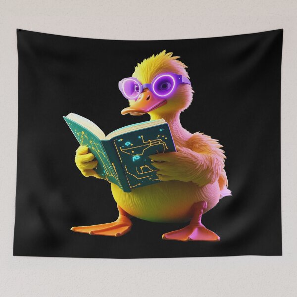 Item preview, Minimalist Cyberpunk Duck Reading Glowing Microchip Book designed and sold by Cyber Gold Studio.