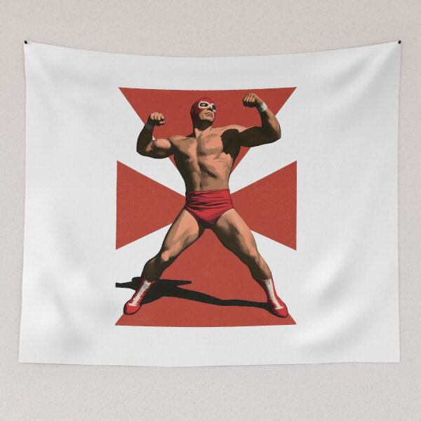 Item preview, Retro Luchador Wrestler Flexing Vintage 60s Poster Art designed and sold by peterdesigns.