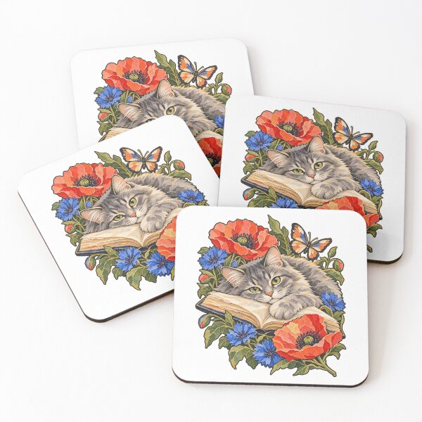 Item preview, Cat Reading Flower Garden Torn Paper designed and sold by TeNovaStudio.