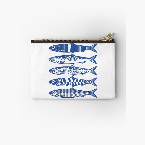 Item preview, Mediterranean Sardines Linocut Blue Pattern, Portuguese Canned Fish Tile Illustration designed and sold by raedattia.