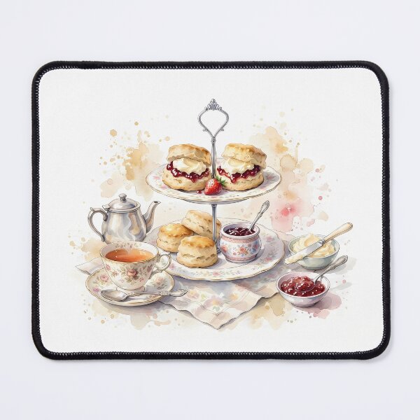 Item preview, Traditional British Afternoon Tea with Scones and Jam Watercolor Art    designed and sold by TeeBee1234.