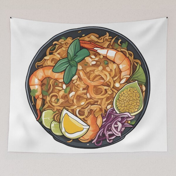 Item preview, Shrimp Pad Thai Bowl - Thai Noodle Food Art designed and sold by Jackson-Will.