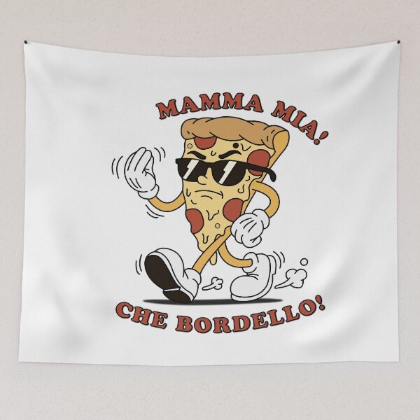 Item preview, Vintage Retro Pizza Slice Mascot - Mamma Mia! Che Bordello! designed and sold by KozbiDesign.