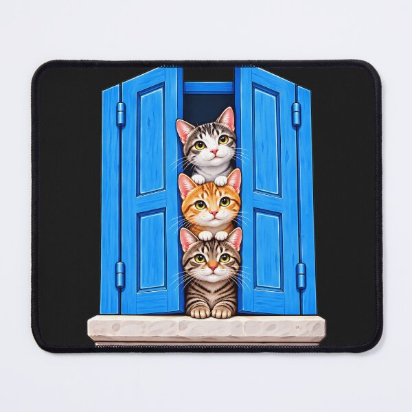Item preview, Three Cute Cats in a Blue Window – Adorable Kittens Illustration designed and sold by ArtSpark Studio.