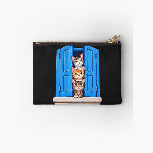 Item preview, Three Cute Cats in a Blue Window – Adorable Kittens Illustration designed and sold by ArtSpark Studio.