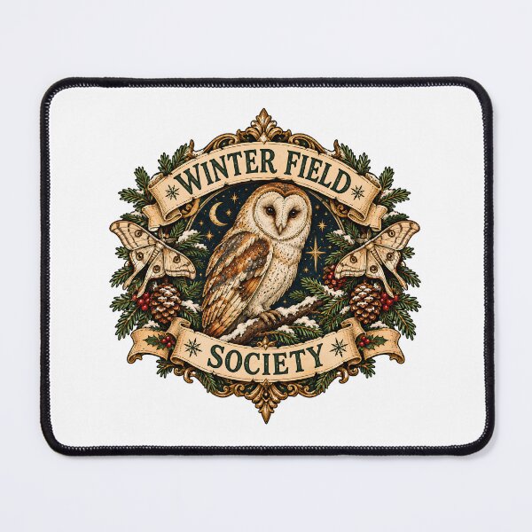 Item preview, Winter Field Society - Vintage Barn Owl & Moth Emblem Dark Academia designed and sold by Neurospicy Trolls.