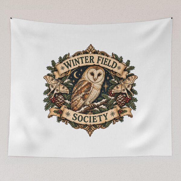 Item preview, Winter Field Society - Vintage Barn Owl & Moth Emblem Dark Academia designed and sold by Neurospicy Trolls.