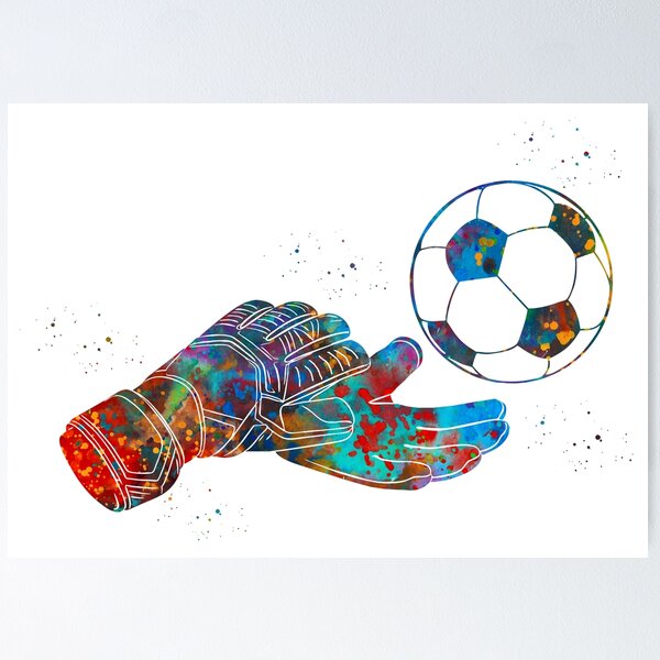 Item preview, Soccer Goalie Glove with Ball Watercolor Art designed and sold by Liededrom..