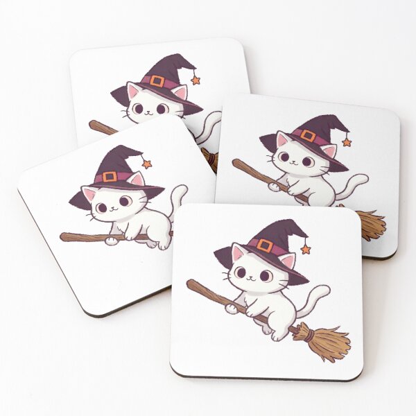 Item preview, Cute White Cat Flying on Broomstick designed and sold by nocturnastore.