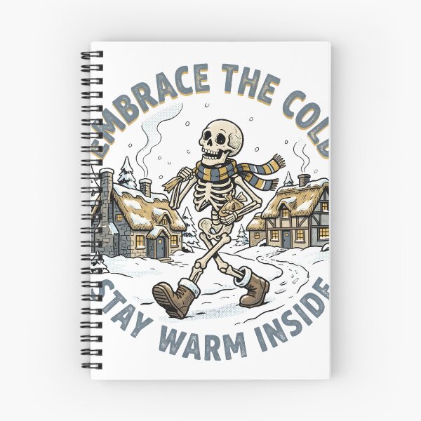 Item preview, Scarf-Wearing Skeleton Walks Between Snowy Cottages designed and sold by MisteryDesigner.