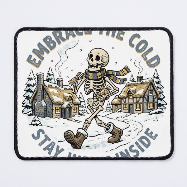 Item preview, Scarf-Wearing Skeleton Walks Between Snowy Cottages designed and sold by MisteryDesigner.