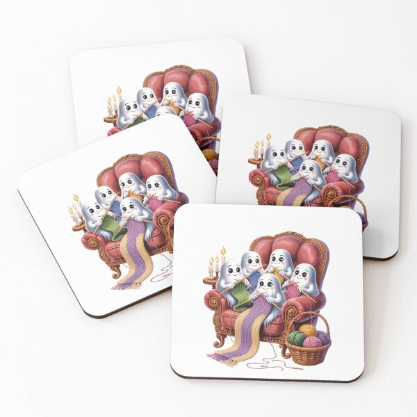 Item preview, Ghost Knitting Circle – Cute Halloween Ghosts In Armchair Art designed and sold by jkrphoto.