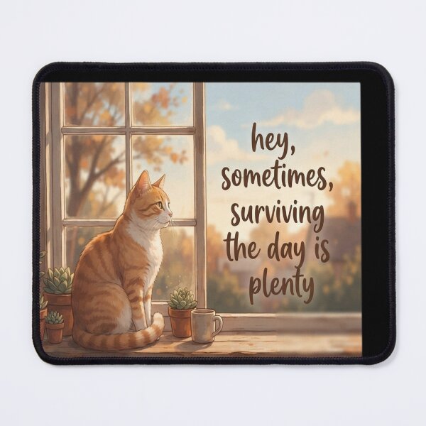 Item preview, "Surviving the Day is Plenty" Sunset Window Cat designed and sold by sormangalway7.