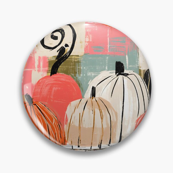 Item preview, Eclectic Pumpkin Display on a Rustic Wooden Shelf with Whimsical Abstract Leaves Vibrant Autumn Art designed and sold by OlfactoART Studio.