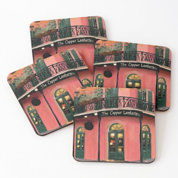 Item preview, Discover New Orleans Cafe Charm with Pink Walls, Green Doors, Glowing Lights, and Autumn Leaves designed and sold by OlfactoART Studio.