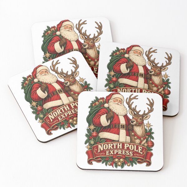 Item preview, North Pole Express Vintage Santa and Reindeer designed and sold by Eman_Studio.